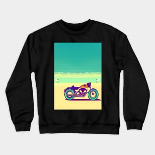 COOL TRENDY SURREAL RETRO MOTORCYCLE ON THE BEACH Crewneck Sweatshirt